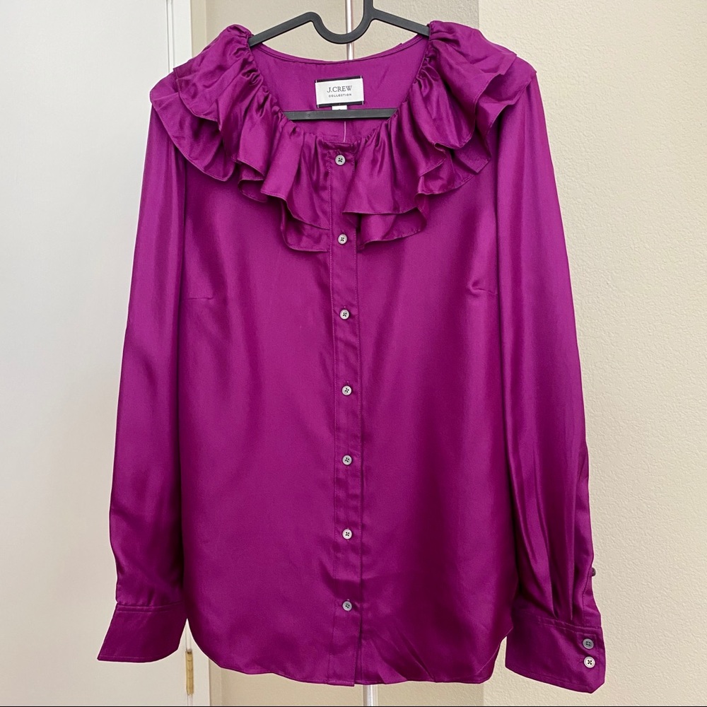 J. Crew Collection silk twill ruffle-collar blouse